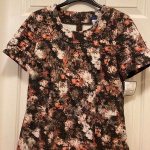 NWT Tanner Doncaster Coral, Ivory, Black Floral Short Sleeve Top 4